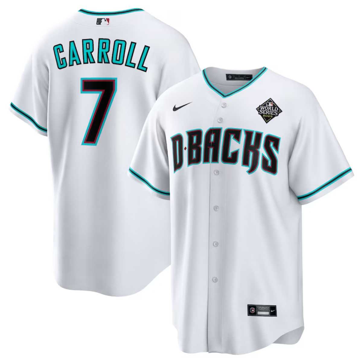 Mens Arizona Diamondbacks #7 Corbin Carroll White 2023 World Series Cool Base Stitched Jerseys Dzhi